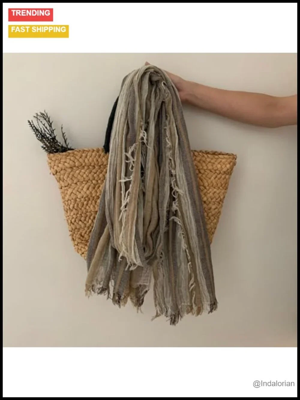Cotton Linen Blend Fashion Scarf with Tassels, Lightweight Long Wrap for Men